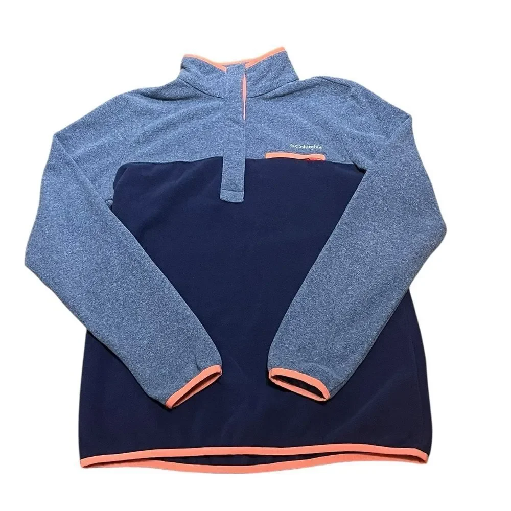 Columbia Blue and Coral Fleece Snap Pullover, Size M - Picture 2 of 9